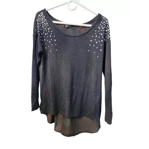 Soprano Medium Black Long‎ Sleeve Embellished Top - Picture 1 of 4
